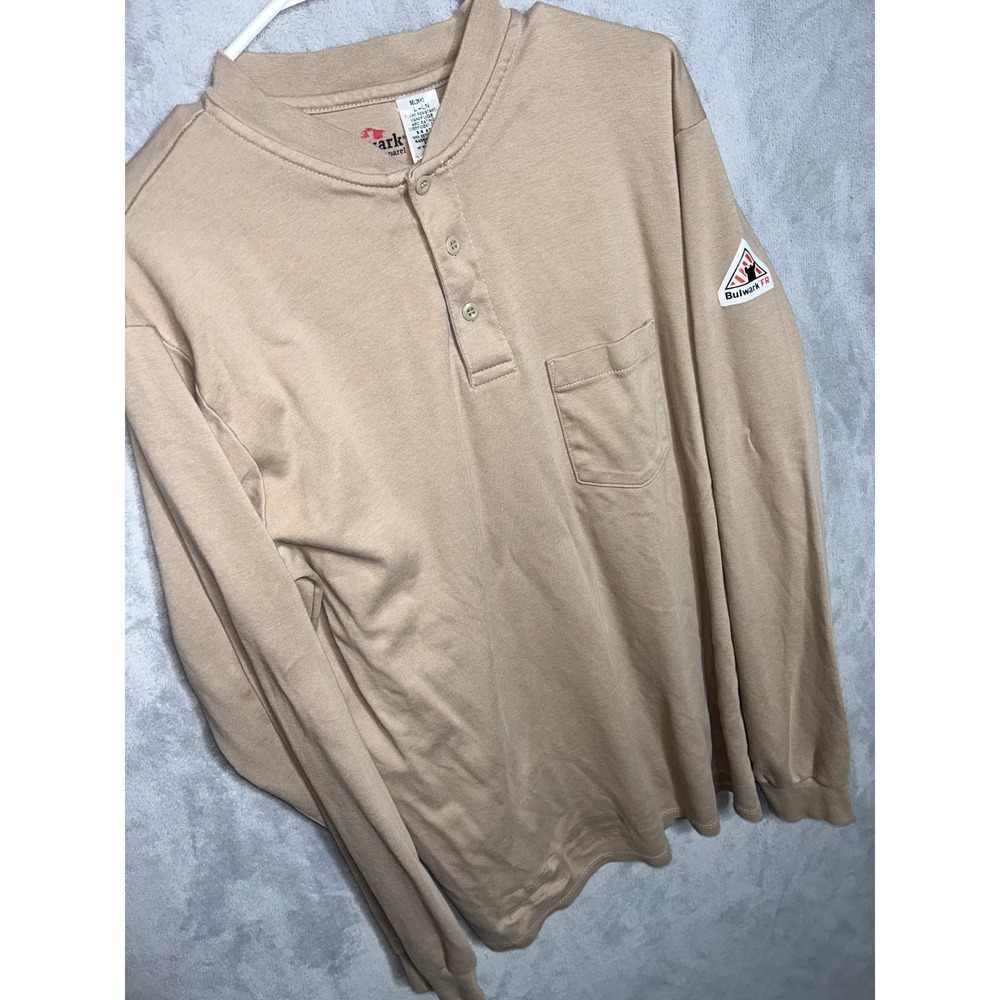 Bulwark FR Flex Knit Henley Shirt Beige Tan Flame Resistant Large